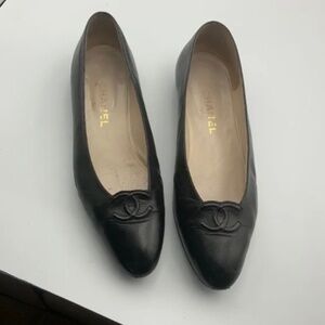 CHANEL LOGO LEATHER LOAFERS